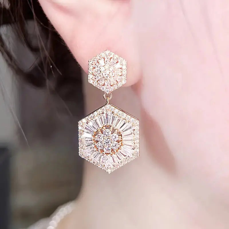 Golden Jewelry Hexagonal Drop Earrings Guangdong,China