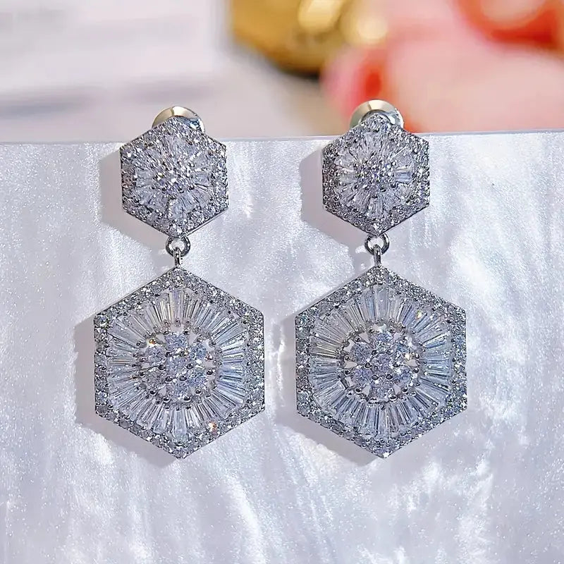 Golden Jewelry Hexagonal Drop Earrings Guangdong,China