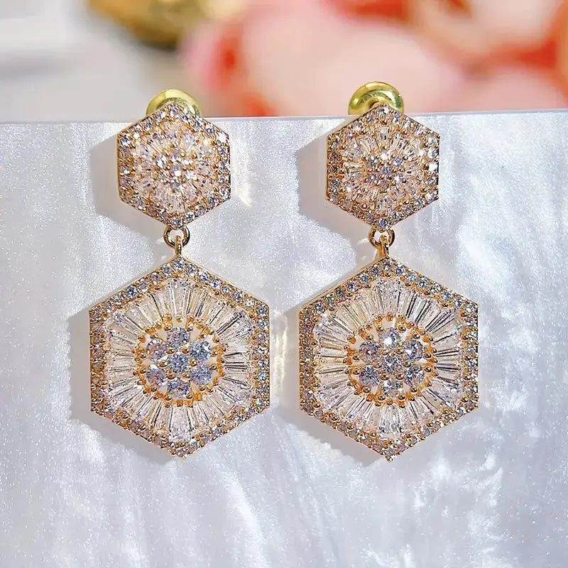 Golden Jewelry Hexagonal Drop Earrings Guangdong,China