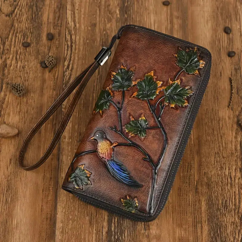 Vintage Floral Embossed genuine Leather Wallet Guangdong,China