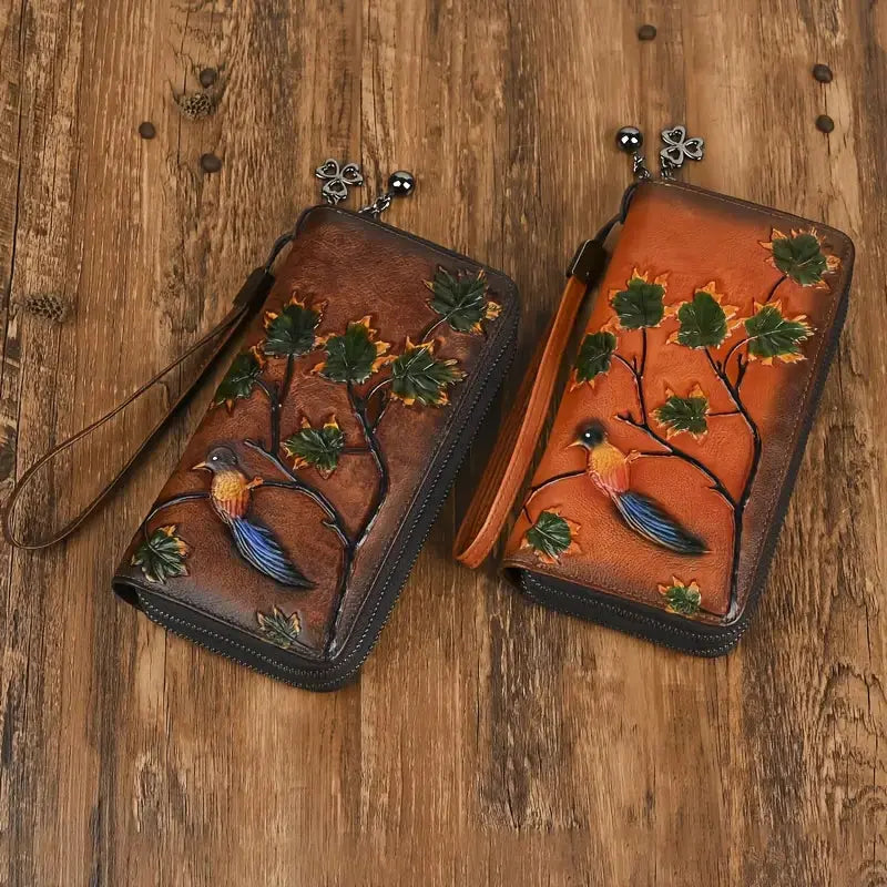 Vintage Floral Embossed genuine Leather Wallet Guangdong,China