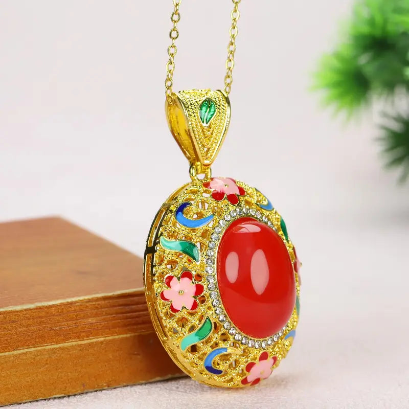 Palace Style Fashion Red Agate Inlaid Collarbone Necklace Unisex Valentine's Day Gift