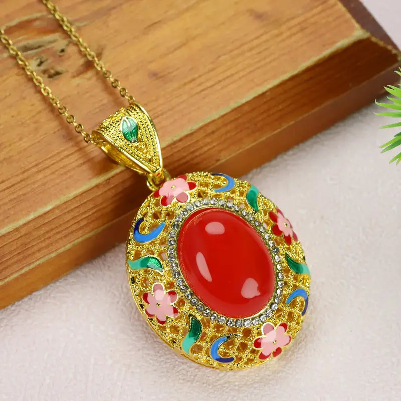 Palace Style Fashion Red Agate Inlaid Collarbone Necklace Unisex Valentine's Day Gift