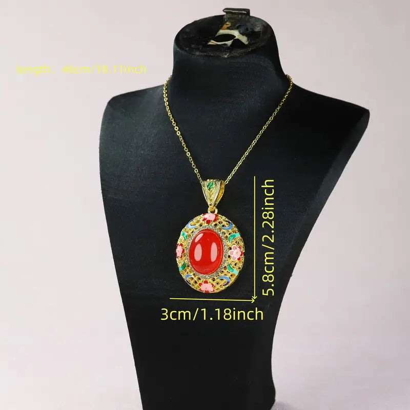 Palace Style Fashion Red Agate Inlaid Collarbone Necklace Unisex Valentine's Day Gift