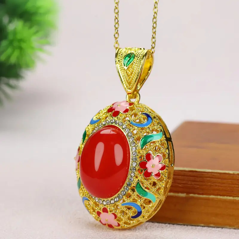 Palace Style Fashion Red Agate Inlaid Collarbone Necklace Unisex Valentine's Day Gift