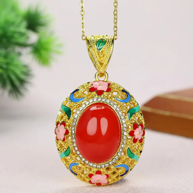 Palace Style Fashion Red Agate Inlaid Collarbone Necklace Unisex Valentine's Day Gift