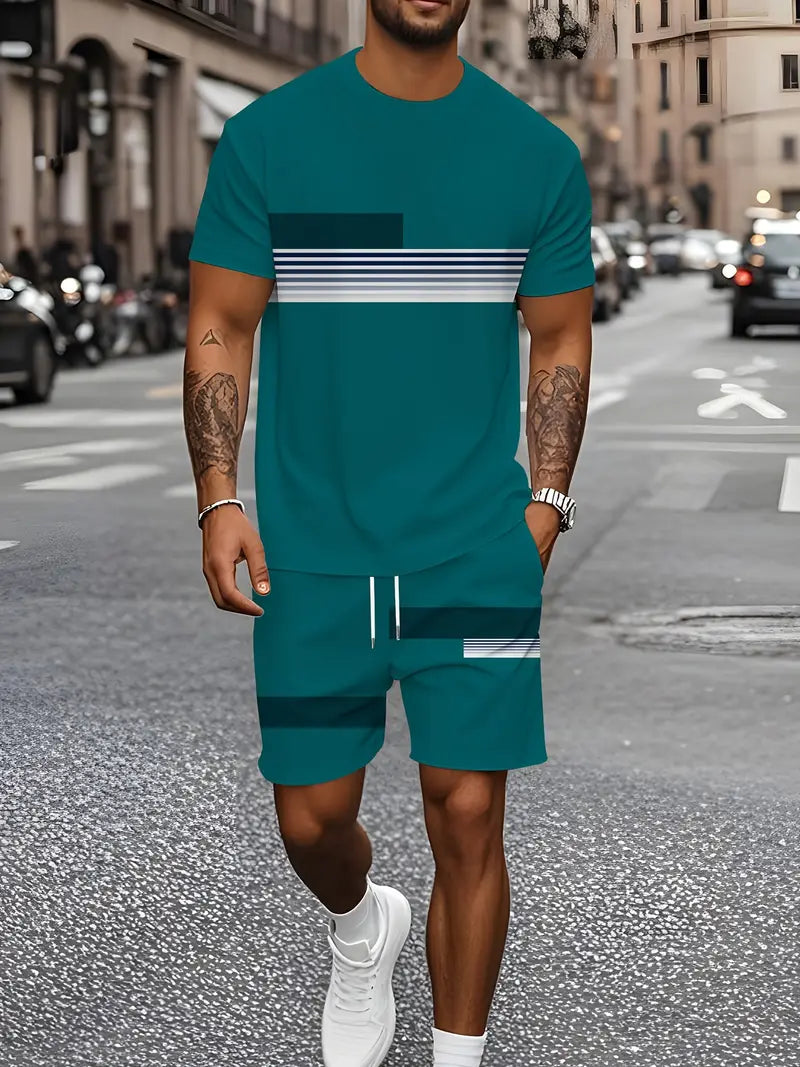 Men'S Casual Summer 3D Print T-Shirt &amp; Shorts Set Jiangxi,China