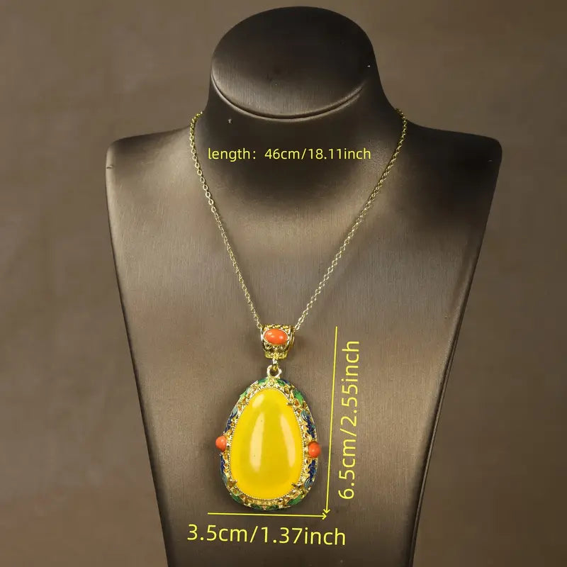 Ziquexsite Royal Blue & Golden Antique-Inspired Amber Teardrop Pendant
